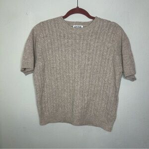 Kasper Tan Crewneck Wool Blend Sweater with Ribbed Texture Large